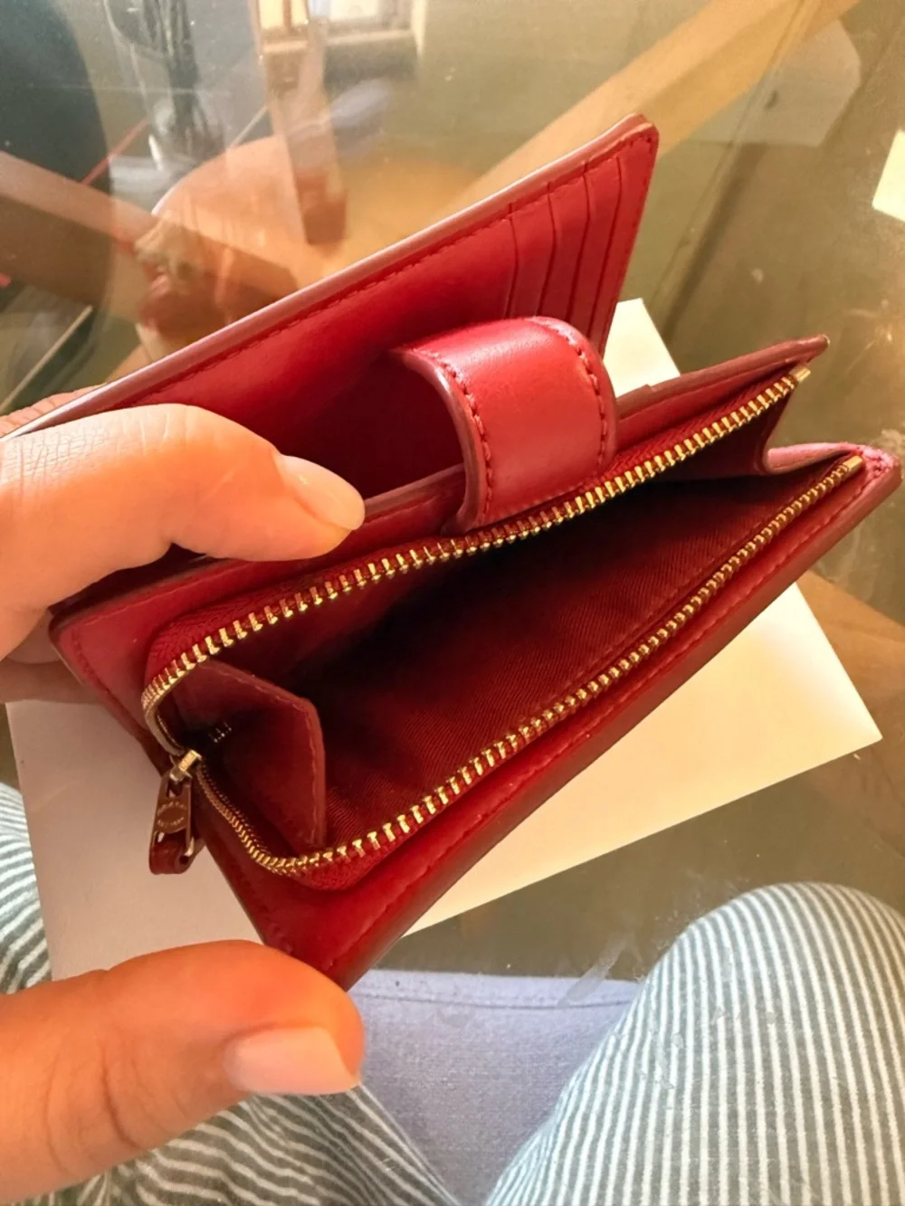 Coach Brown Signature Wallet with Red Tab